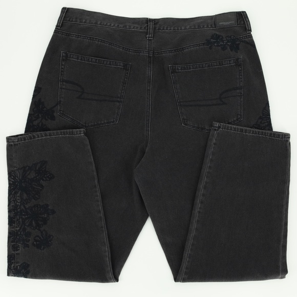 NWOT American Eagle Black Washed Embroidered Mom Jeans - Picture 4 of 12